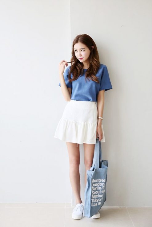 藍白穿搭　優雅 